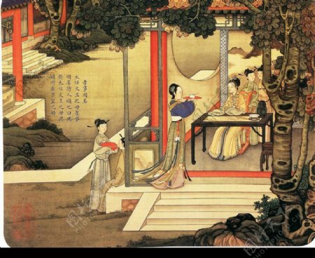 中国画仕女山水图片
