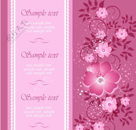 粉红色花卉婚礼卡图片