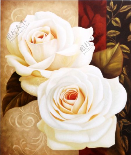 油画白玫瑰图片