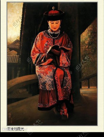 姜国芳的清宫油画傍晚的霞光图片