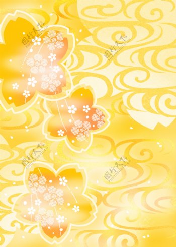 日式金黄樱花绚丽底纹图片