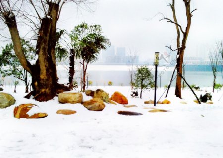 江边雪景图片