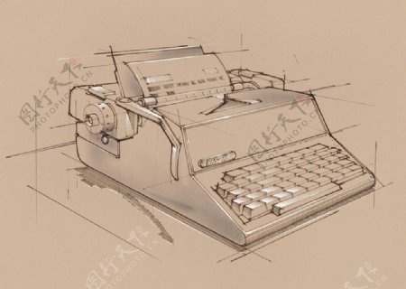 手绘办公室用品打字机图片