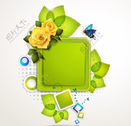 绿叶鲜花蝴蝶绿色环保背景图片
