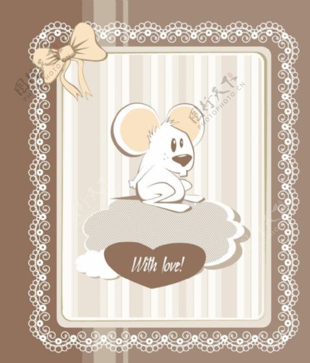 欧式花纹边框可爱小老鼠图片