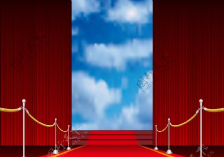 蓝天白云舞台幕布背景图片