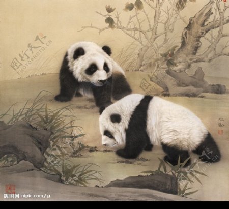 熊猫工笔画图片