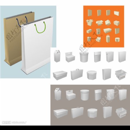 空白盒子与包装袋矢量素材图片