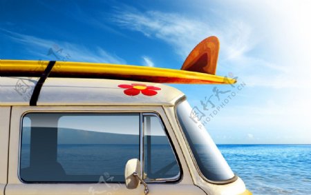 车上的冲浪板海边冲浪运动图片