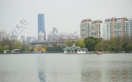 湖面高楼图片