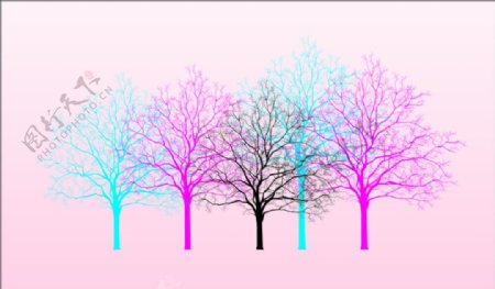 彩色五棵树图片