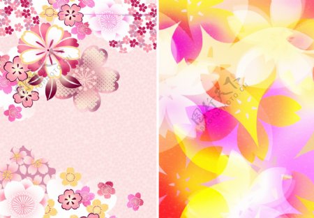 粉色大花日本风背景底纹组合图片