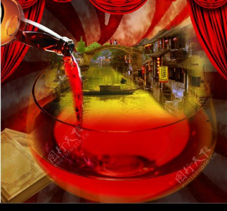 鱼米之乡红酒广告红酒创意设计图片