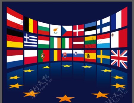 多款欧盟国家旗帜矢量素图片