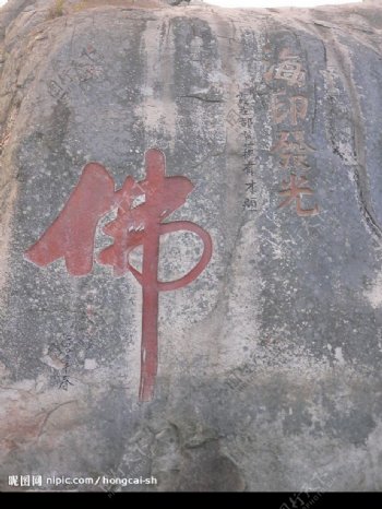 普陀山石头上的佛图片