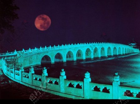 颐和园十七孔桥月夜图片