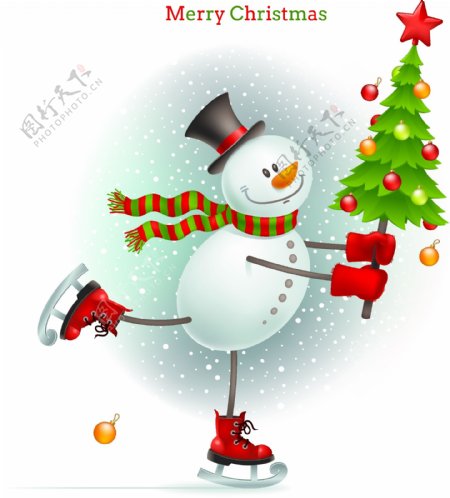 圣诞雪人溜冰图片
