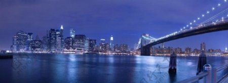 纽约曼哈顿岛布鲁克林大桥夜景图片