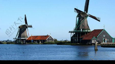 荷兰风车渔村运河图片
