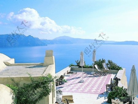希腊蓝色爱琴海图片