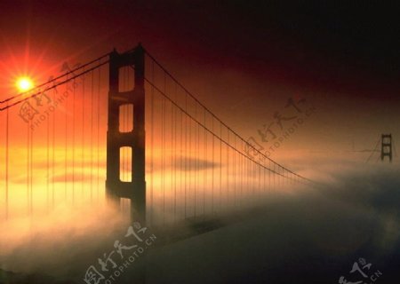 美国大桥旧金山金门大桥日出日落图片