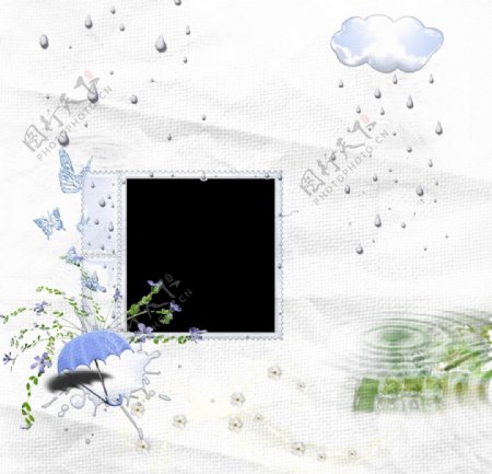 雨滴蝴蝶花藤相框相片背景设计图片