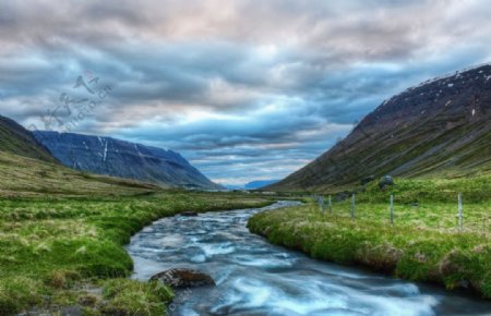 冰岛日落河图片