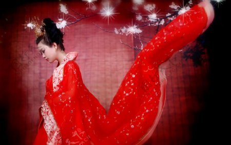 中国红美女图片