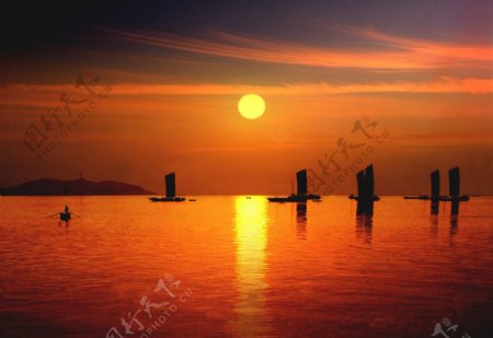 安徽巢湖夕阳美景图片