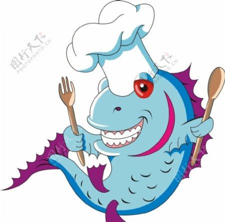 卡通厨师鱼图片