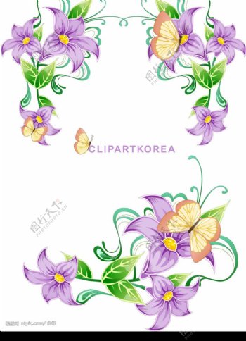 韩国花卉水果与蝴蝶花边矢量素材图片