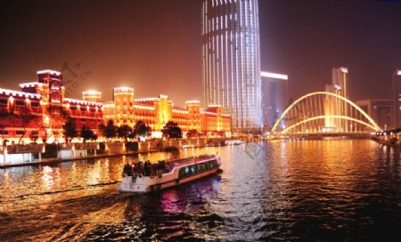 海河大沽桥畔之夜图片