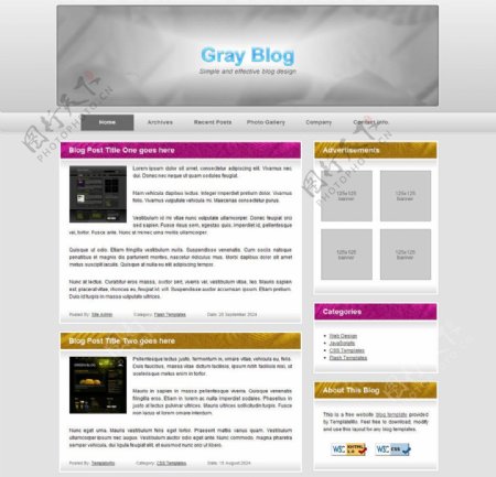 灰色博客网站模版图片