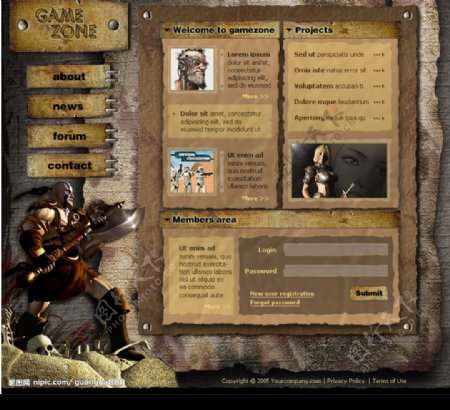 欧美游戏激战地带网站网页模板psd图片