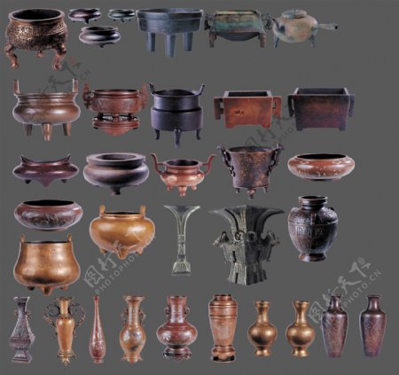 古代金属香炉花瓶图片