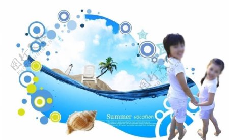 儿童海边游玩素材图片
