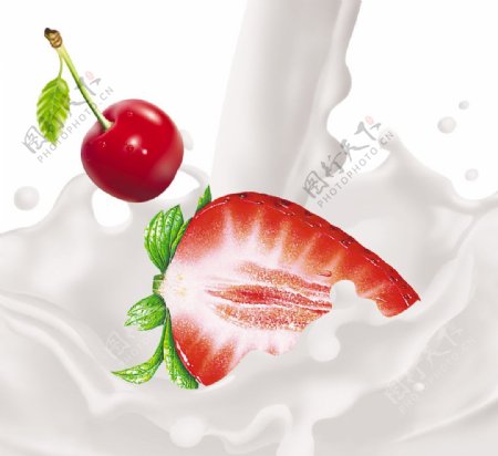 草莓樱桃牛奶图片