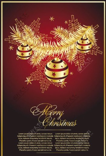 圣诞背景圣诞包装圣诞贺卡金色树枝花纹金叶图片