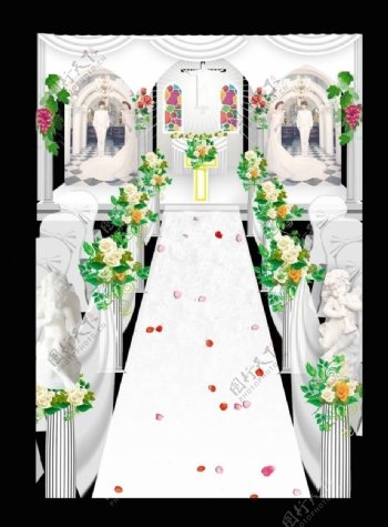 西式教堂婚礼舞台效果图图片