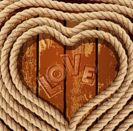 绳子木板桃心情人节矢量素材图片
