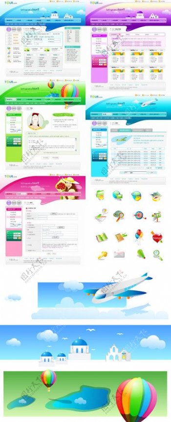 韩国旅游机票酒店预订PSD网站模板图片
