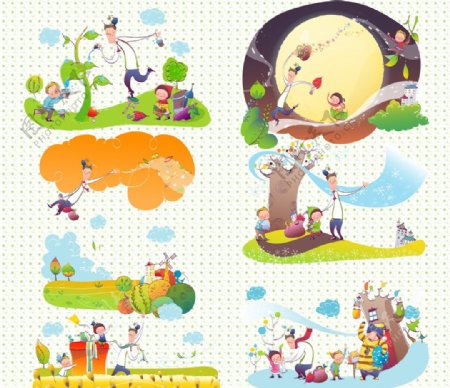 韩国卡通家庭插画图片