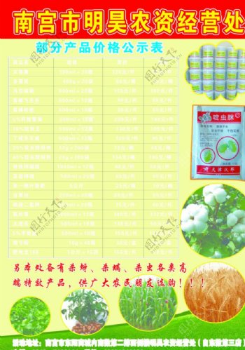 南宫明昊农资产品价格表图片