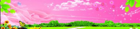 背景粉色背景气球向日葵草地图片