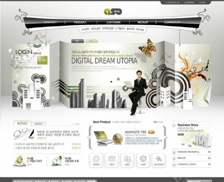 黑色韩国web商业企业网站psd分层模板图片