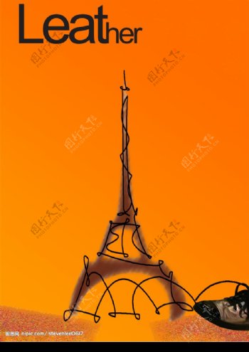 PSD分层图鞋皮革封面巴黎铁塔图片