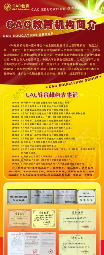 教育机构简介精品红色黄色证书图片