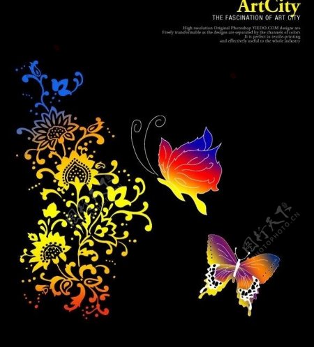 韩国华丽花纹与蝴蝶图片