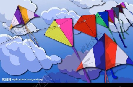 蓝天上翱翔的风筝高清晰分层psd图片