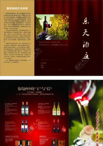 红葡萄酒的酒庄的三折页图片